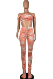 Green Fashion Casual Print Tie Dye Two Piece Suits Boot Cut Sleeveless Two Pieces