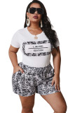 Orange Fashion Casual adult Ma'am O Neck Patchwork Print Two Piece Suits Stitching Plus Size