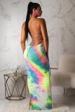 Multi-color Fashion Sexy Spaghetti Strap Sleeveless Slip Slim Dress Floor-Length split asymmetrical Bl