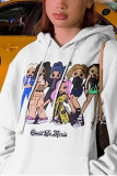 Grey Casual Print Hooded Collar Tops