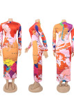 Pink British Style Print Turtleneck A Line Dresses