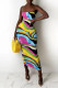Multicolor Fashion Sexy Print Backless Spaghetti Strap Sleeveless Dress