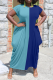 Sky Blue Casual Solid Patchwork O Neck Straight Dresses