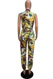 Camouflage Fashion Casual Camouflage zipper bandage Sleeveless Turndown Collar Jumpsuits