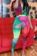 Red Sexy Print Short Sleeve V Neck Jumpsuits