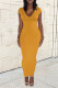 Yellow Sexy Casual Solid Backless Slit V Neck Short Sleeve Dress