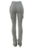 Orange Casual Solid Pocket Fold Boot Cut Patchwork Bottoms
