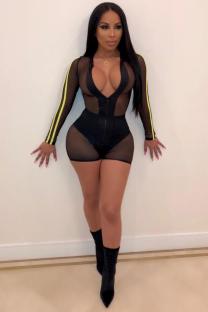 Yellow Fashion Asymmetrical perspective Long Sleeve V Neck Rompers