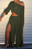 Pink Fashion Casual Solid Patchwork Slit Oblique Collar Long Sleeve Two Pieces