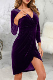 Red Sexy Solid Patchwork V Neck Dresses