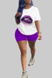 multicolor Fashion Casual Sportswear Print O Neck Plus Size Two Pieces
