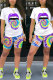 purple Fashion Active Casual Patchwork Print Tie Dye Straight Short Sleeve Two Pieces