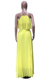 Green Sexy Fashion Casual asymmetrical Two Piece Suits crop top Solid Bandage Draped Straight Sl