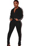 Wine Red Casual Two Piece Suits Patchwork Solid Loose Long Sleeve Two-piece Pants Set