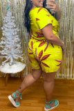 Red Sexy Print Patchwork V Neck Plus Size Jumpsuits