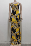 Blue Casual Print Patchwork Spaghetti Strap Trumpet Mermaid Dresses