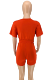 Red Casual Solid Patchwork O Neck Short Sleeve Two Pieces