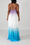 Multicolor Sexy Gradual Change Patchwork Spaghetti Strap Cake Skirt Dresses