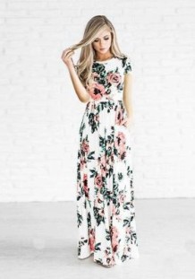 As Show-1 Short Sleeve Straight Long Print Dresses