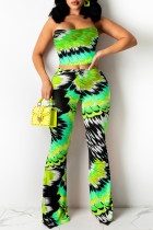Green Fashion Sexy Print Backless Strapless Sleeveless Two Pieces