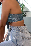Red Fashion Sexy Print Bandage Backless Halter Tops