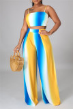 Colour Sexy Casual Print Vests Pants Spaghetti Strap Sleeveless Two Pieces