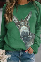 Green Casual Street Spandex Knitting Print Pullovers Basic O Neck Tops
