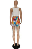 Red Sexy Print Ripped Contrast Spaghetti Strap Sleeveless Two Pieces