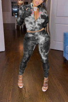 Black Tie Dye pencil Long Sleeve Two Pieces
