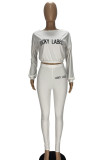 Black Fashion Casual Pit Article Fabrics Letter Embroidered Boat Neck Two Pieces