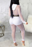 White Sexy Solid Patchwork Hooded Collar Long Sleeve Two Pieces