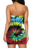Green Fashion Sexy adult Ma'am Green Pink Off The Shoulder Sleeveless One word collar Step Skirt Knee-Length Print Patchwork Dresses