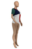 Blue Fashion Casual Patchwork Basic O Neck T-Shirts