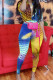 Yellow Sexy Print Short Sleeve V Neck Jumpsuits