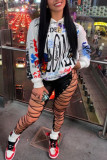 White Fashion Casual Print Basic Hooded Collar Tops