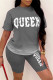 Grey Fashion Casual Gradual Change Letter Print Basic O Neck Short Sleeve Two Pieces