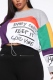 Grey Casual Print Draw String Letter O Neck Plus Size 