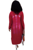 Maroon cardigan Long Sleeve HOLLOWED OUT Patchwork Split 