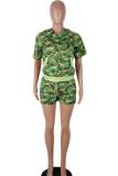 Camouflage Fashion Casual Two Piece Suits Camouflage Bandage Slim fit Regular Short Sleeve Two-Piece