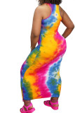 Orange Milk. Fashion Street Pink Orange Tank Sleeveless O neck Pencil Dress Floor-Length Print Dresses