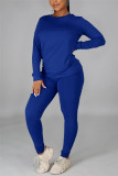 Red Casual Solid Basic O Neck Long Sleeve Two Pieces