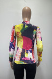 Purple Casual Print Turtleneck Tops