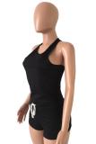 Light Blue knit Sexy Patchwork Two Piece Suits Solid Straight Sleeveless Two-Piece Short Set