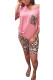 Pink Fashion adult Ma'am OL Leopard Patchwork Two Piece Suits Straight Short Sleeve Two Pieces
