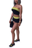 Black Fashion Casual adult Patchwork Solid backless Two Piece Suits Straight Sleeveless Two Pieces
