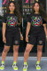 Black Fashion Casual adult Patchwork Print Character Two Piece Suits Straight Short Sleeve Two Pieces