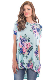 Light Blue Casual Multi Regular O-Neck Short Print Regular Tees & T-shirts