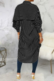 Blue Sexy Striped Print Patchwork Turndown Collar Dresses