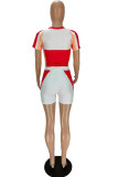 Red Sexy Casual Letter Print Patchwork O Neck Short Sleeve Two Pieces