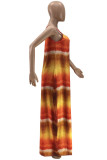 Red Fashion Sexy Print Backless Spaghetti Strap Long Dress